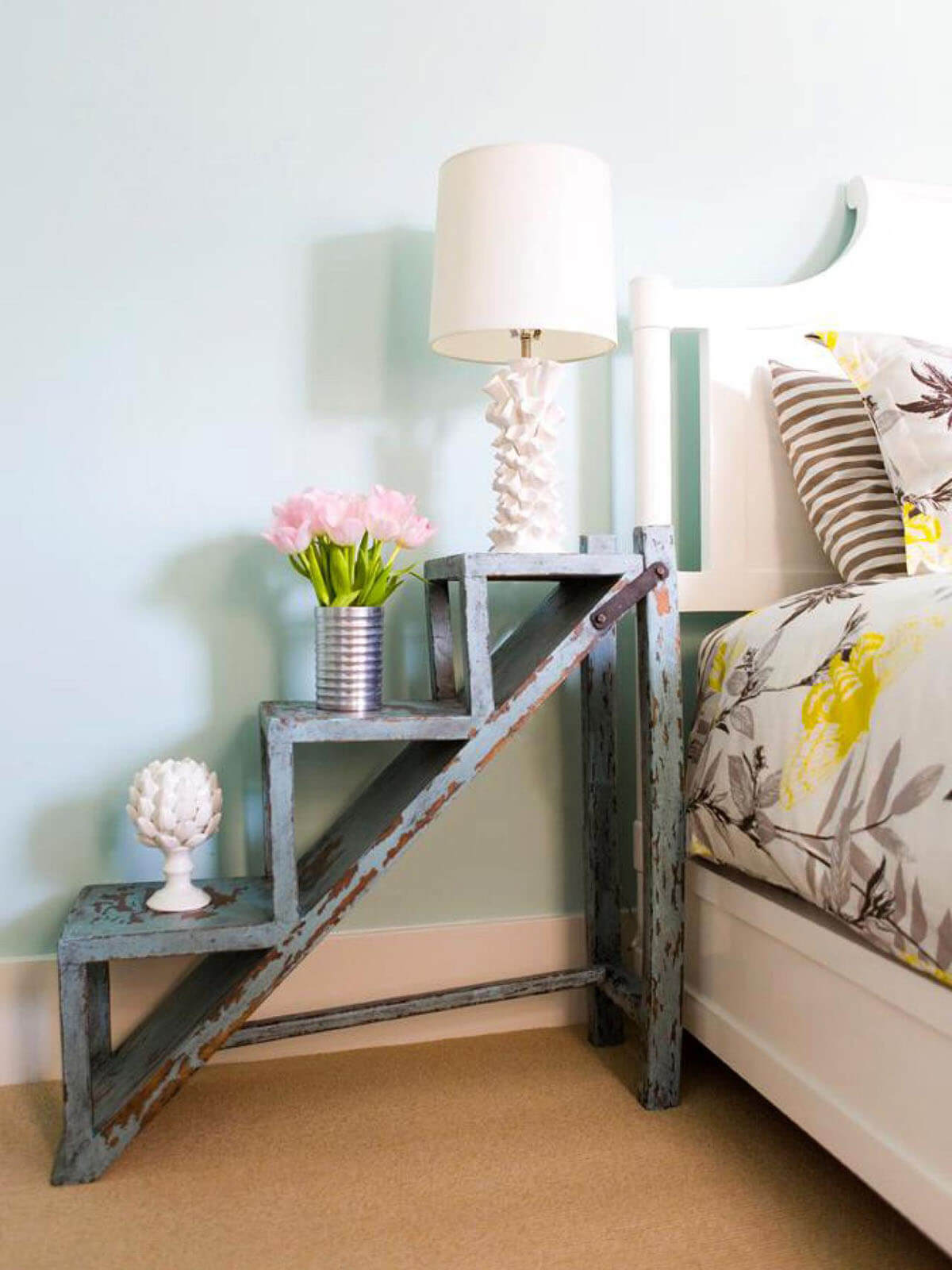 Antique Stair-step Nightstand Places the Light Convenientl