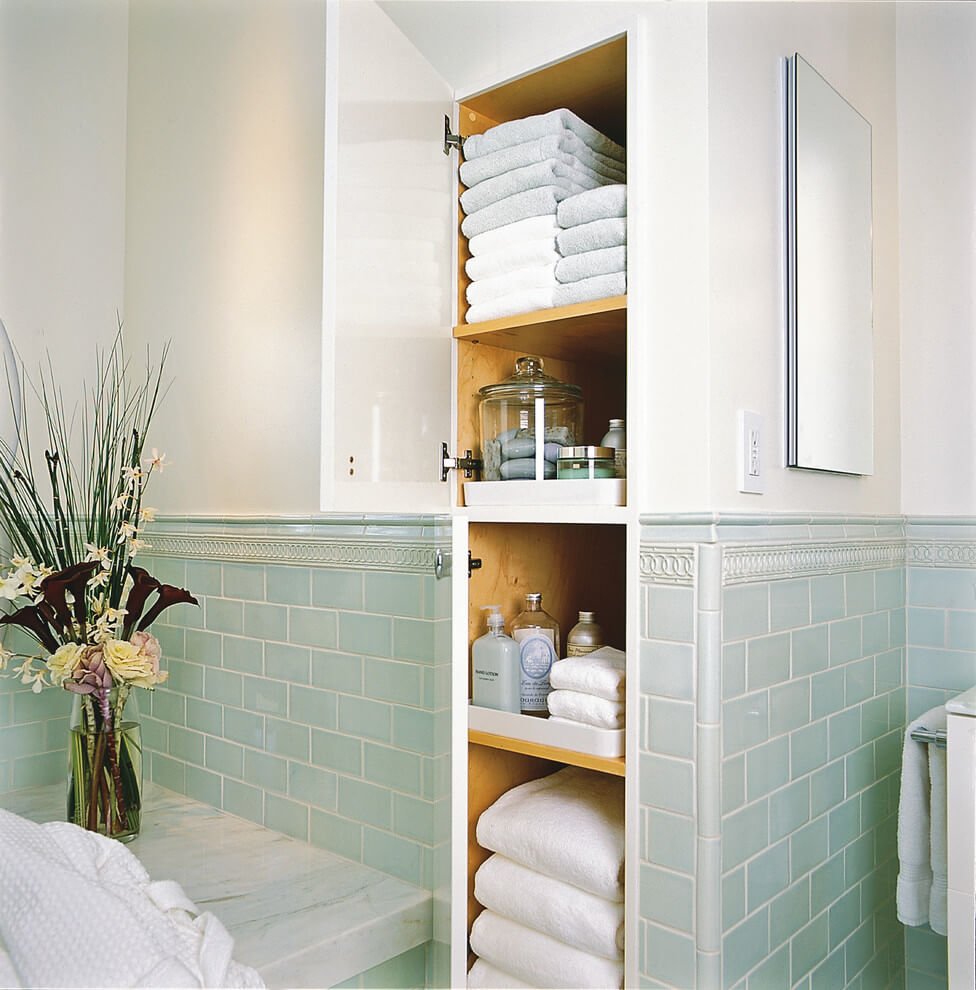 Beautiful Bathroom Built-ins Keep Clutter to a Mini