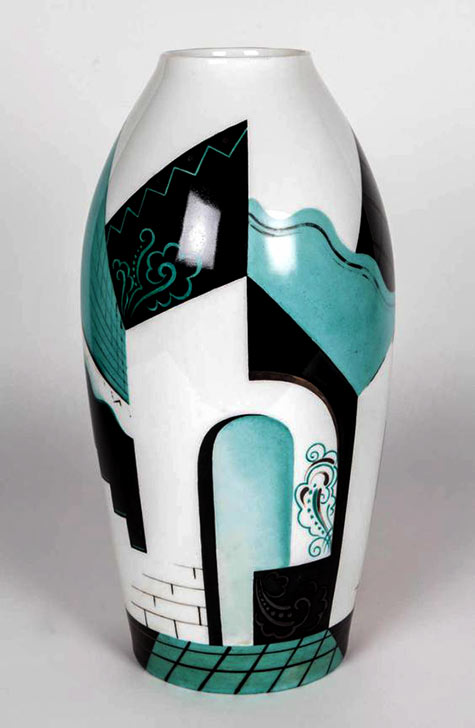 Lucien-Lelong---French-Art-Deco-vase Lucien Lelong---French-Art-Deco-Handpainted-Porcelain-Vase-circa-1935