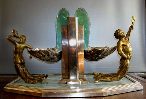 Splendid-Art-deco-centrepiece Splendid Art deco centrepiece with light representing a water fountain-signed-r-durquet