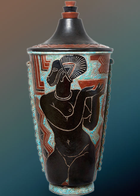 Vase-and-cover-by-René-Buthaud Africanist Deco Vase and cover by René Buthaud