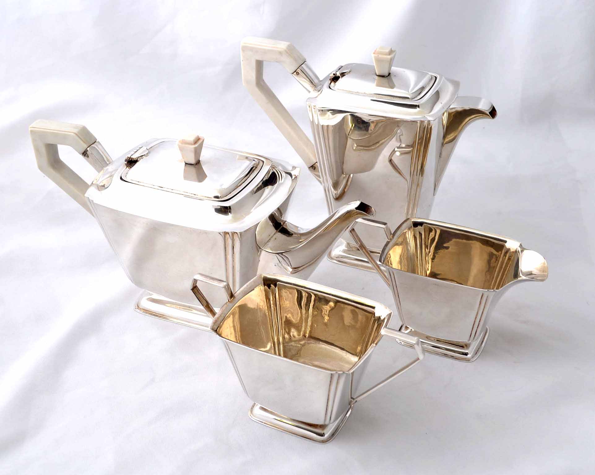 04154-Antique-English-Art-Deco-Silver-Plate–4-x-Tea-Set-1