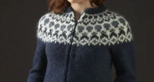 Héla Blue Short Cardigan with Zip pattern by Védís Jónsdóttir for Ístex knitting pattern image 1