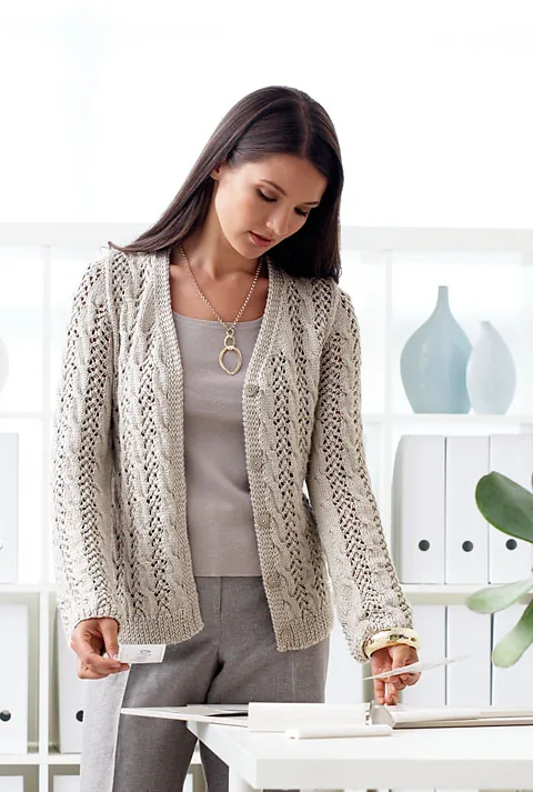 Lace and Cable Cardigan pattern by Patons knitting pattern image 1