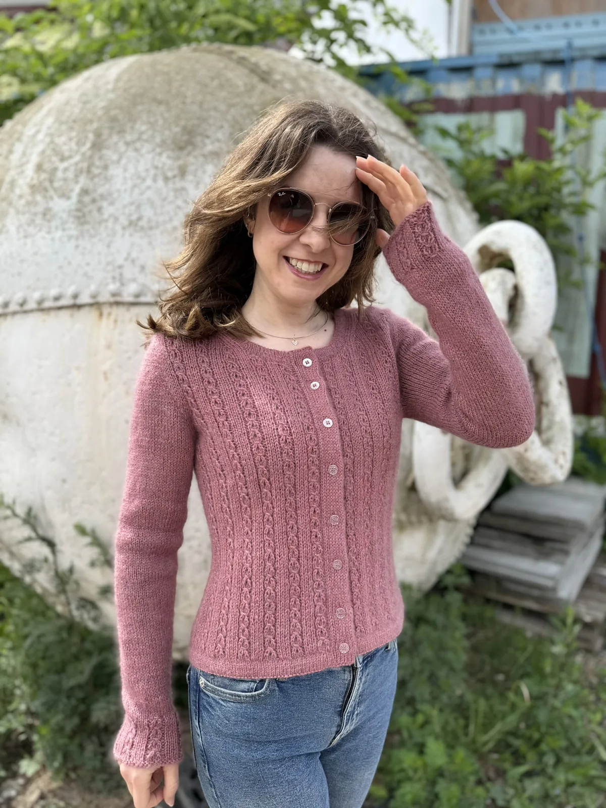 Lacy Cable Round Neck Cardigan pattern by Inge's Knitting Lab knitting pattern image 1