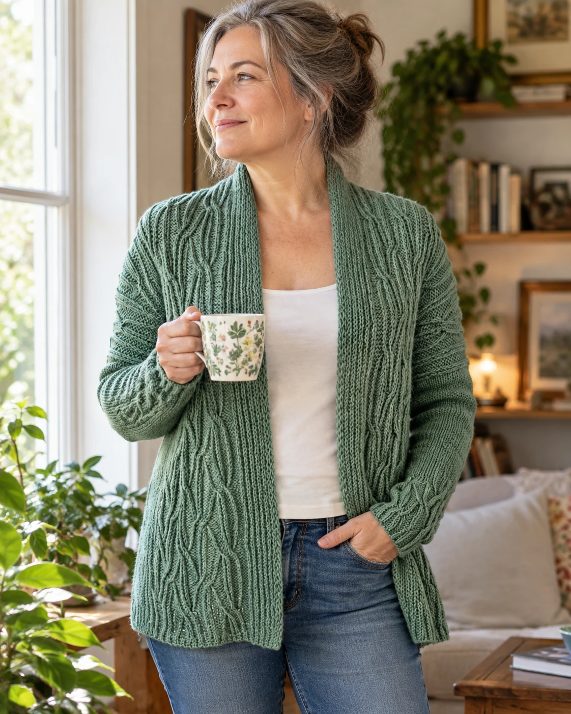 Beach Grass Cardigan pattern by Marci Marra knitting pattern AI image 1