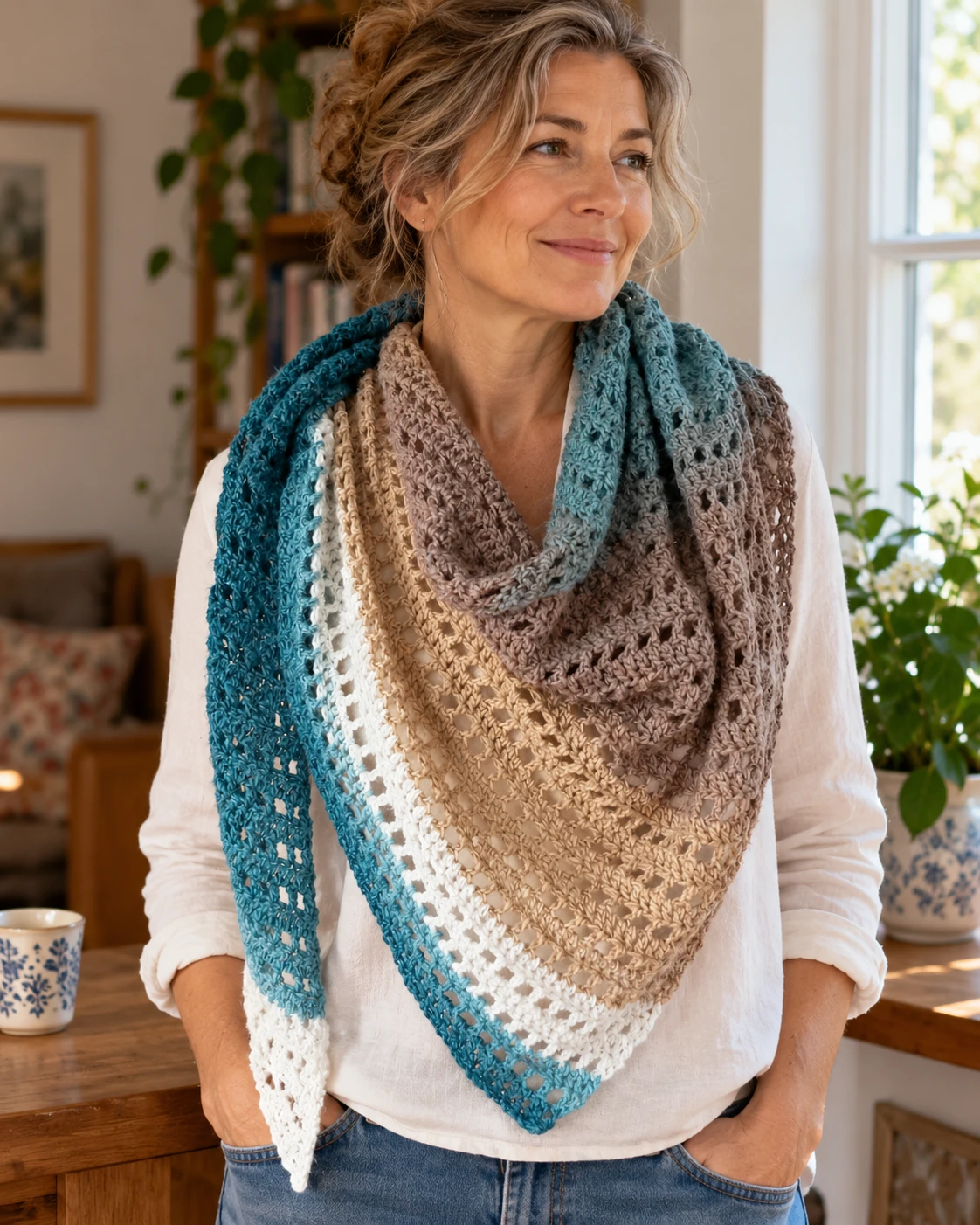 Easy Cake Yarn Shawl pattern by Carmen Heffernan knitting pattern AI image 1