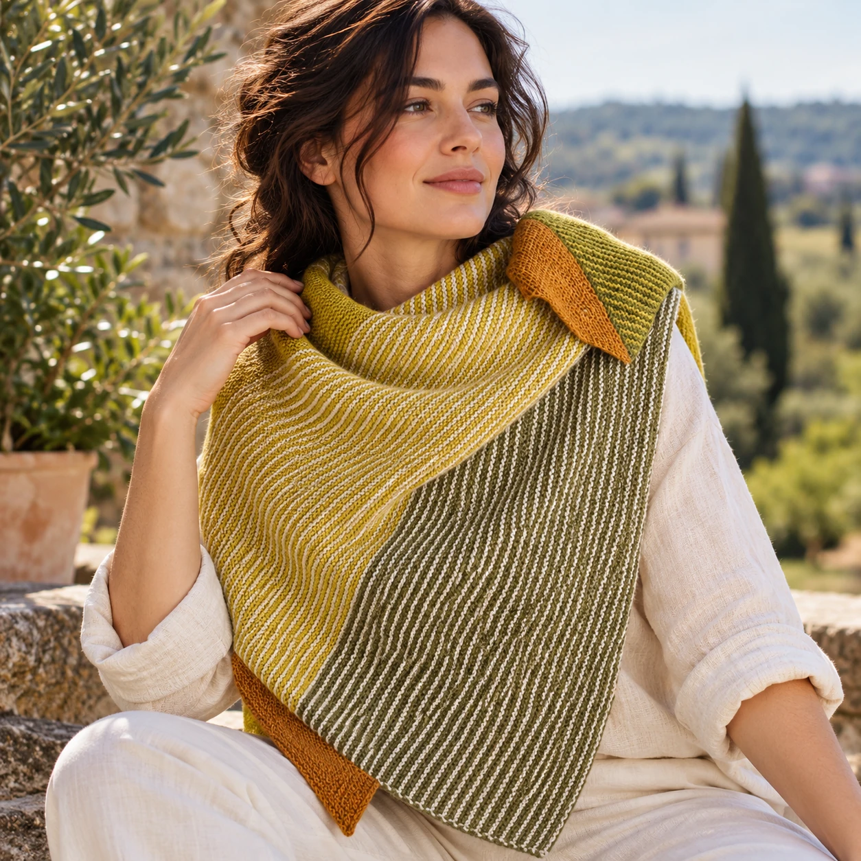 Striped Half + Half Triangles Wrap pattern by Purl Soho knitting pattern AI image 1