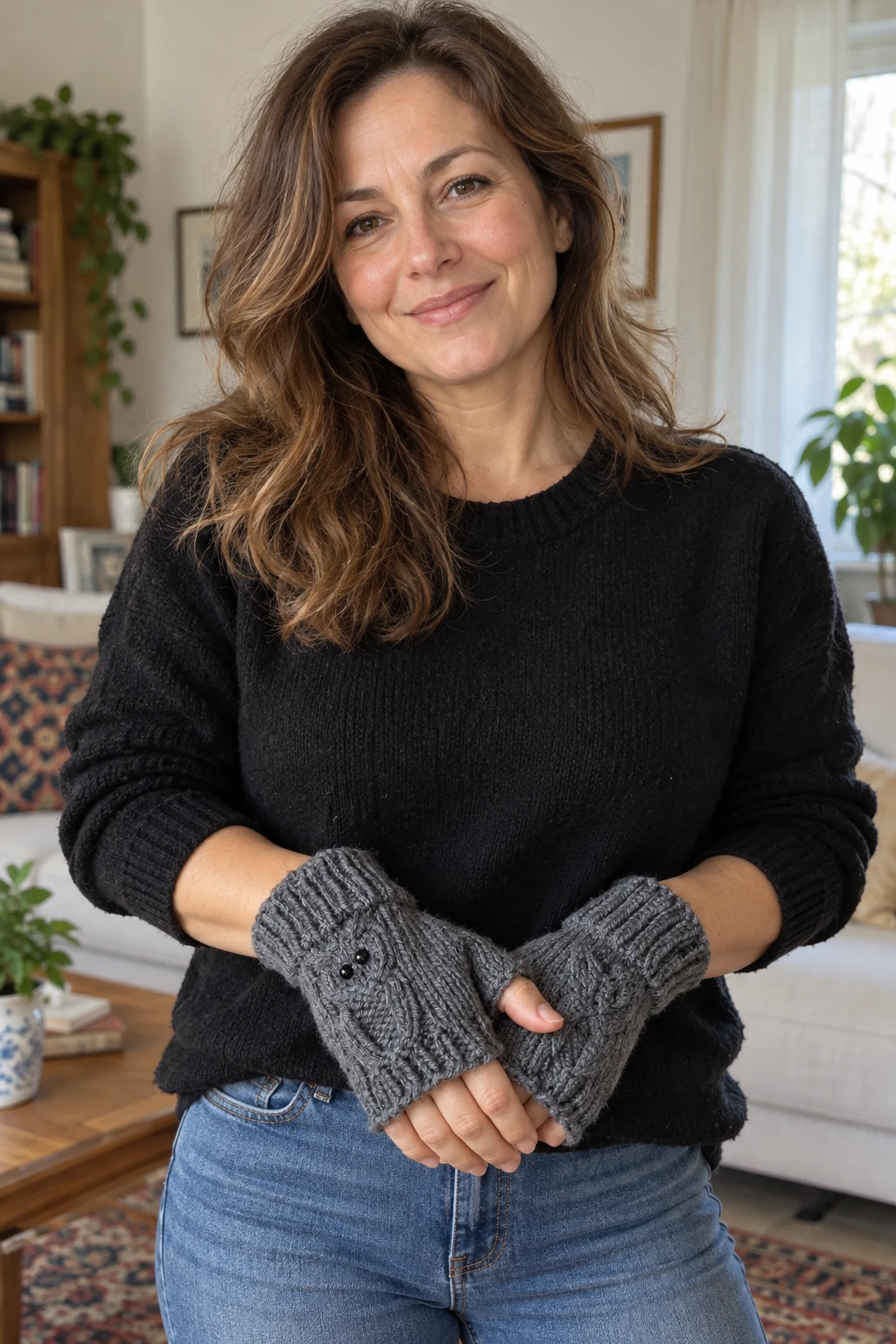Fingerless Gloves – with OWLS! pattern by Janis Frank knitting pattern AI image 1